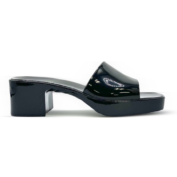 Bamboo SPICE-01 Jelly Slip-On Square Toe Chunky Block Heel Sandals In Black - Picture 2 of 5